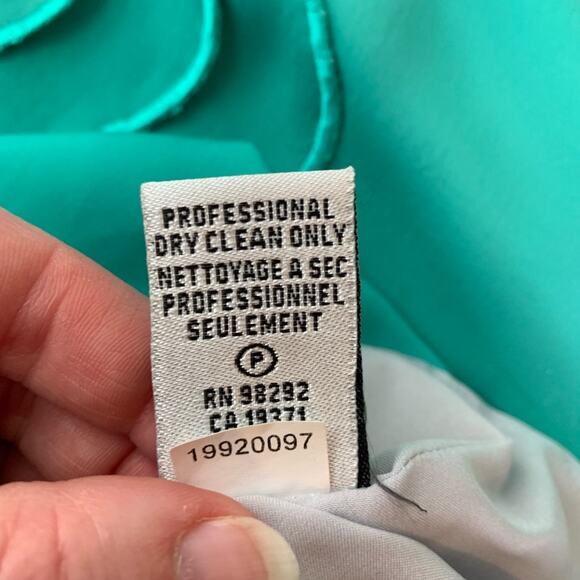 Tibi seafoam green scalloped trim silk shift dress size 4 spring summer Easter - Picture 13 of 16